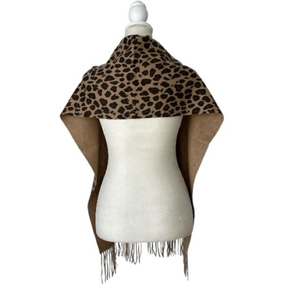 Fringed Leopard Print Cashmere Wrap Animal Print Shawl Winter Scarf One Size - Picture 4 of 7